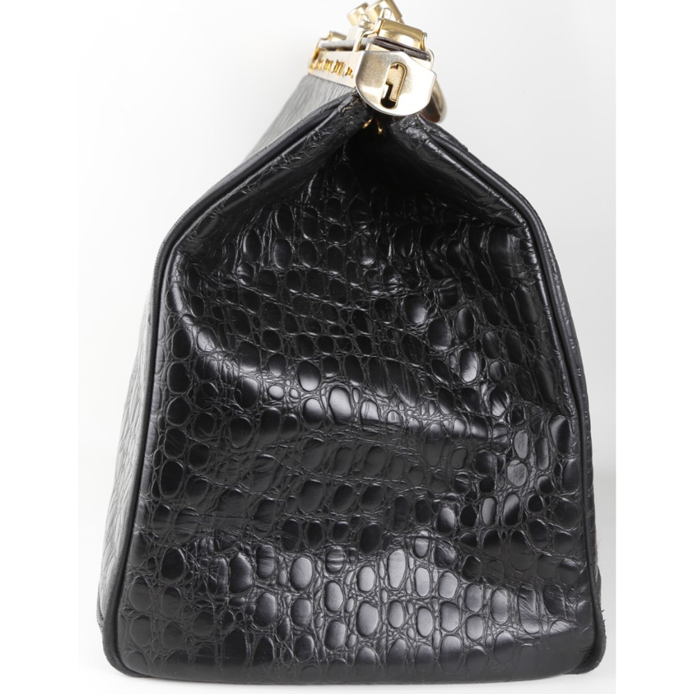 Rare Vintage L’ior Structured Doctor Frame Bag Croc Embossed Leather Calf Hair - Picture 6 of 16